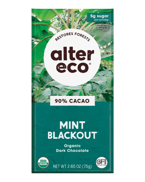 Alter Eco Superdark Chocolate Organic 90% Cocoa Crisp Mint 2.65 Oz Pack Of 3