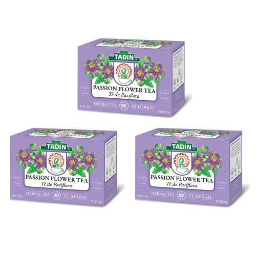 Tadin Passion Flower Herbal Tea. Relaxes Your Body, Improves Sleep Quality And Relieves Anxiety. Caffeine Free. 24 Bags. 0.84 Oz. Pack Of 3