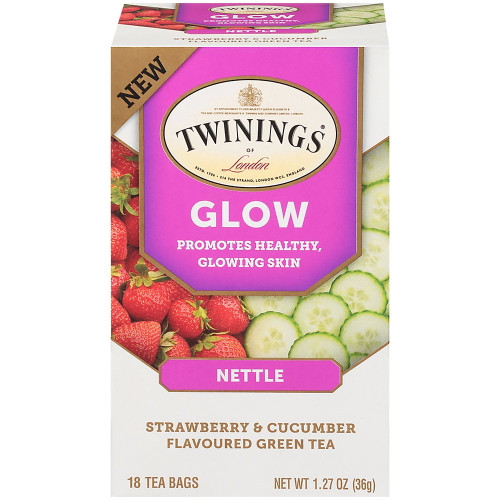 Nettle Glow Tea  Promotes Healthy, Glowing Skin  Strawberry  Cucumber Green Tea (18 Tea Bags)