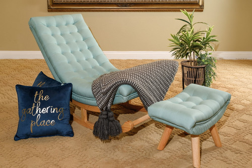 Barton 2pcs Living Room Rocking Chair With Footrest Stool Lounge Chair Tufted Button Wooden Leg, Teal