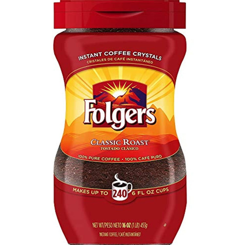 Folgers Instant Coffee Crystals, Classic Roast, 16 Ounce
