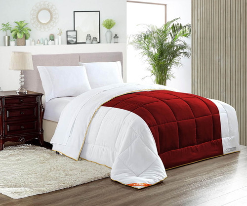 Oversized Palatial King Comforter Contrast Burgundy 300 Gsm Plush Siliconized Microfiber Fill Duvet Insert With 1000 Thread Count Egyptian Cotton Shell Fluffy With Piping & Matching Pillowcases