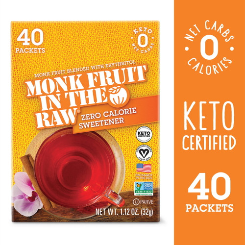 Monk Fruit In The Raw Zero Calorie Sweetener, Sugar Substitute, 40 Count, 1.12 Oz