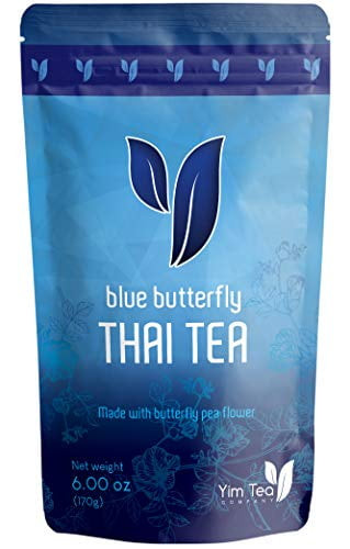 Blue Thai Tea - 100% Natural Loose Leaf Tea Mix - Made With Assam Black Thai Tea & Butterfly Pea Flower - Thai Tea Flavor - Makes Iced Tea And Boba Tea - By Yim Tea Co. (170g)