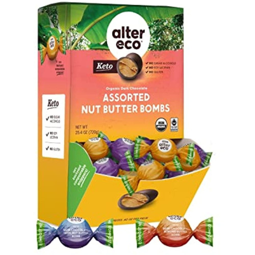 Alter Eco Assorted Almond & Hazelnut Butter Bomb Box (60 Ct - Individually Wrapped) - Keto Friendly, Springtime Easter Basket Ready Delights