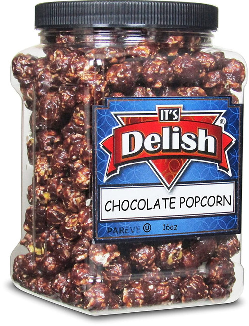 Gourmet Chocolate Popcorn By Its Delish, 16 Oz Jumbo Container  Festive Caramel Corn Air Popped Sweet And Crunchy Glazed Carmel Corn Snack, Movie Night, Parties, Events - Gluten Free, Vegan, Kosher