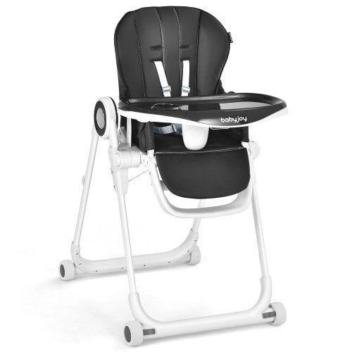 Babyjoy Baby High Chair Foldable Feeding Chair W/ 4 Lockable Wheels Black