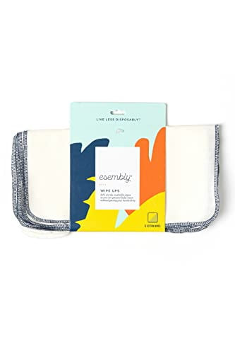 Esembly Wipe Ups, Organic Cotton Reusable Baby Wipes, Soft And Sturdy Washable Cloth Diaper Wipes, One Size, 12-pk