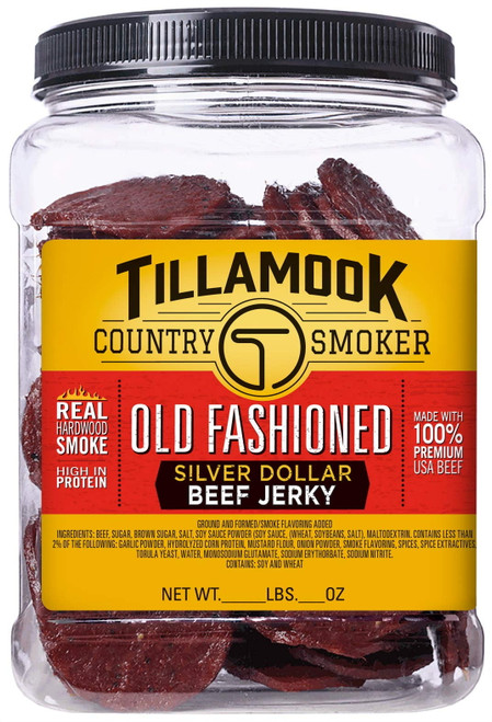 Tillamook Country Smoker All Natural, Real Hardwood Smoked Old Fashioned Silver Dollar Beef Jerky 13oz Jar