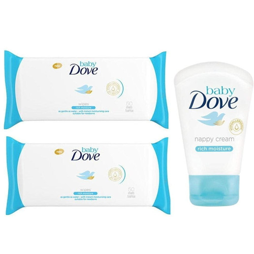 2 Dove Baby Wipes Rich Moisture + Dove Baby Rich Moisture Nappy Cream - 1.58 Oz