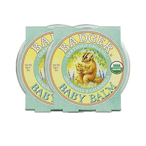 Badger - Baby Balm, Chamomile & Calendula, Certified Organic Baby Balm, Cradle Cap Balm For Babies, Baby Rash Balm, Baby Skin Care, 2 Oz (2 Pack)