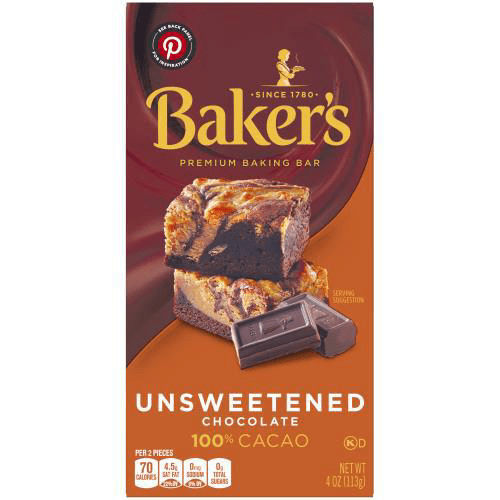 Baker's Baking Chocolate Bar 100% Cacao Unsweetened, 4 Oz