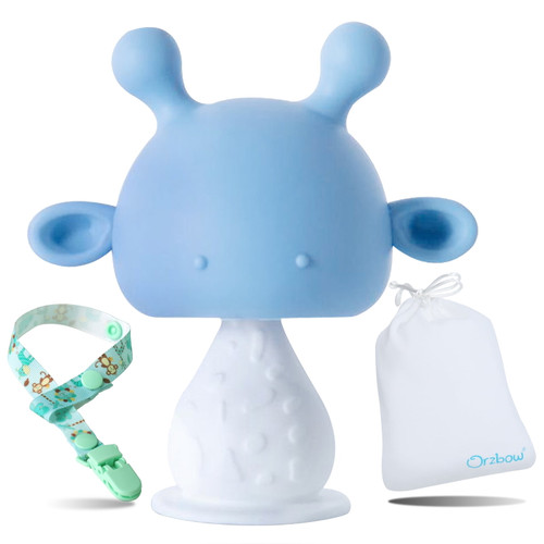 Orzbow Baby Silicone Teething Toy,infant Mushroom Teether,bpa Free,soft Rattle Toy,fit 0-6 Months(blue)
