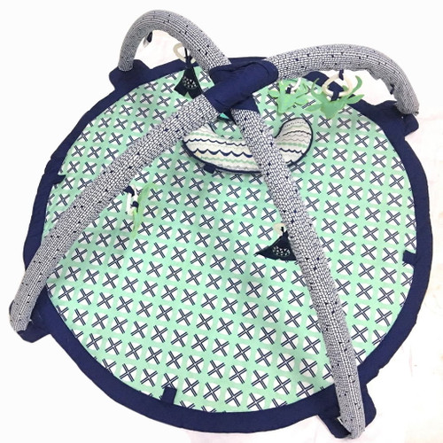 Bacati - Unisex Activity Gym & Playmat, Noah Tribal Mint/navy With Toys