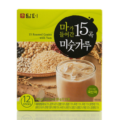 Damtuh Korean Roast Grain With Yam Tea, 15 Roasted Grains Mixed Powder Breakfast Drink (misugaru), 20g X 12 Sticks