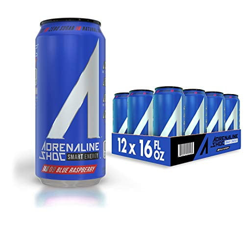 Adrenaline Shoc Performance Energy Drink, Blue Raspberry, Zero Sugar, 16 Ounce Can, Natural Energy Blend, Bcaas, Ocean Minerals, And No Chemical Preservatives (pack Of 12)