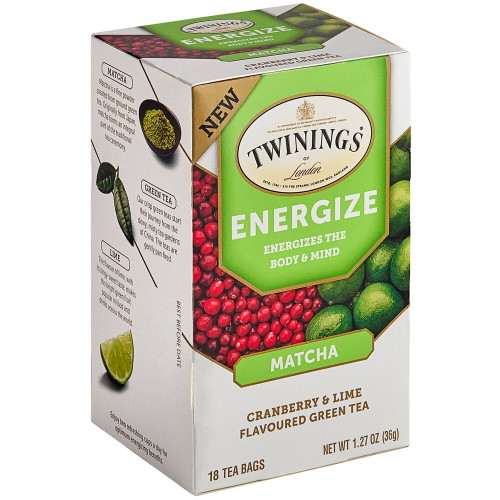 Twinings Energize Matcha, Cranberry & Lime Green Tea Bags - 18/box