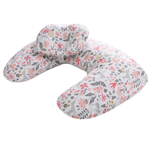 Casewin Nursing Pillow Pink Floral, Breastfeeding Pillow With A Detachable Headrest Baby Head Support 100% Cotton Pillowcase Removable