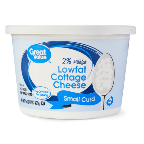 Great Value 2% Milkfat Lowfat Small Curd Cottage Cheese, 16 Oz