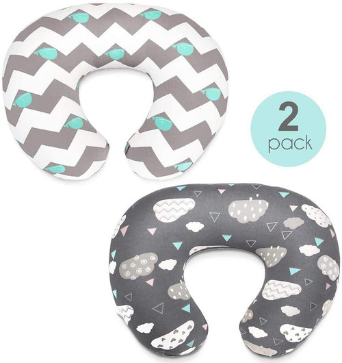 Amerteer 2 Pack Pillow Cover Soft And Comfortable For Breastfeeding Moms Soft Fabric Fits Snug On Infant Nursing Pillows To Mothers While Breast Feeding Baby Shower Gift-clouds Whales
