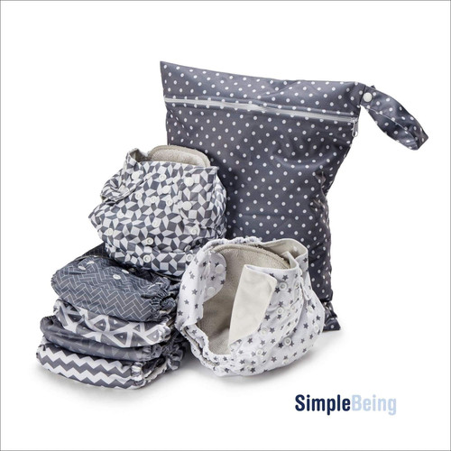 Simple Being Reusable Washable Soft Waterproof Eco-friendly Microfiber All-in-two Cloth Baby Diaper, Geometrics, 6 Pack
