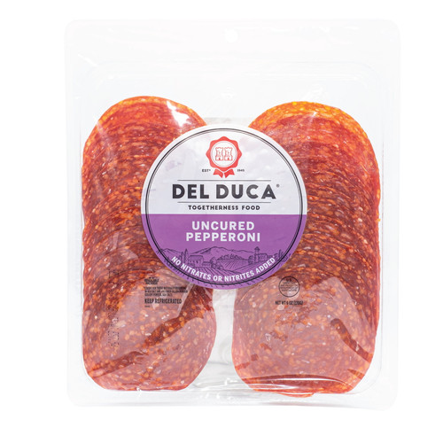 Del Duca Charcuterie, Uncured Pork Pepperoni, Sliced Deli Meat, 6 Oz