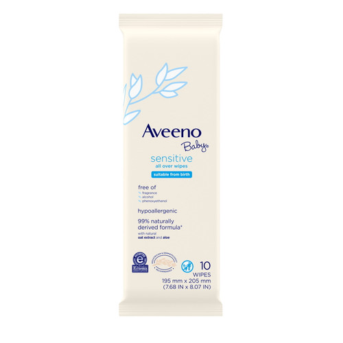 Aveeno Baby Sensitive All Over Wipes, Hypoallergenic And Unscented, 10 Ct. 1 Ea (pack Of 3)