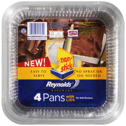 Reynolds Wrap 9.5" Square Nonstick Aluminum Cake Pans (4 Count)