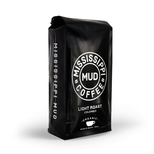 Mississippi Mud Coffee Colombia Whole Bean Coffee Light Roast, 100% Organic Arabica, 10 Oz.