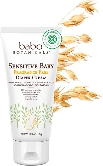 Babo Botanicals Sensitive Baby Fragrance-free Diaper Cream - With Non-nano Zinc Oxide, Organic Calendula, Shea & Cocoa Butter - Ewg Verified - 3 Oz