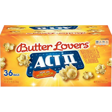 Act Ii Microwave Popcorn, Butter Lovers, 2.75 Oz, 36 Ct