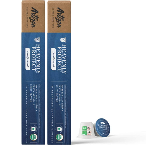 Organic Coffee Capsules For Nespresso Original Machines | Heavenly Project Decaf Espresso Blend | Swiss Water Process Non-gmo Fair Trade Kosher  |  Mycotoxin & Pesticide Free | 20 X Compostable Pods