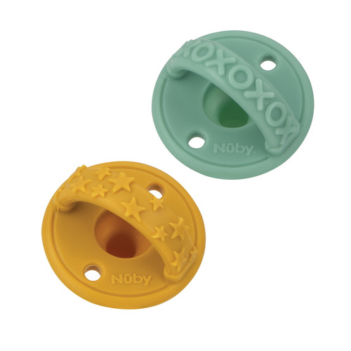 Nuby 2pk 3-d Sili Soother Silicone Pacifier, Xoxo & Stars