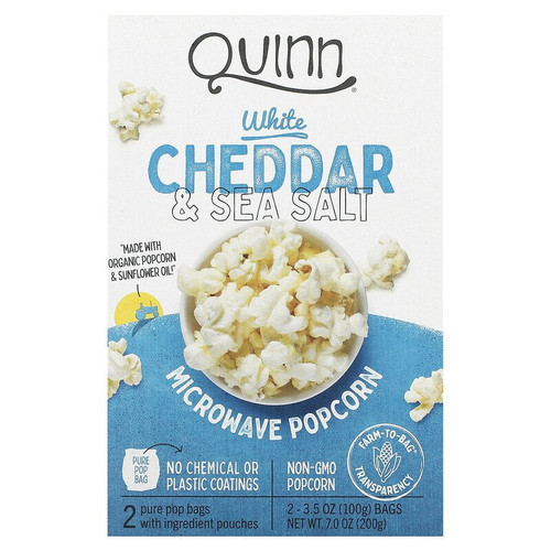 Quinn Popcorn, Microwave Popcorn, White Cheddar & Sea Salt, 2 Bags, 3.5 Oz