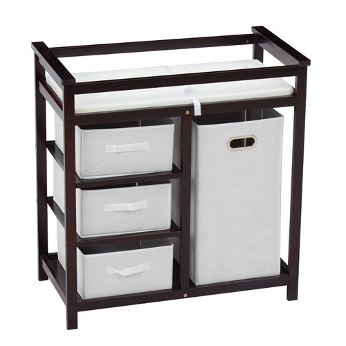Kinsuite Baby Diaper Changing Table Station With Drawers Laundry Hamper Organizer And Changing Table Pad Cherry