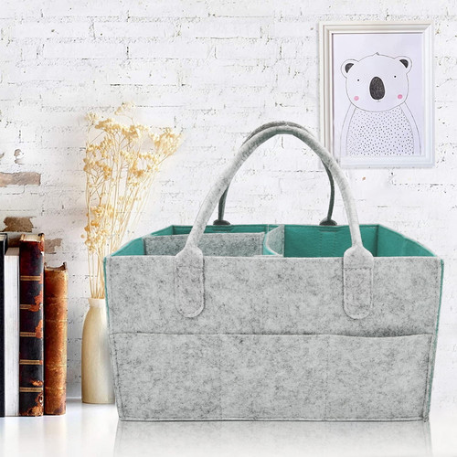 Felt Storage Bin Baby Nappy Bag, Portable Newborn Essentials Diaper Caddy Organizer For Baby Girls Boys, Shower Basket For Car Travel And Changing Table
