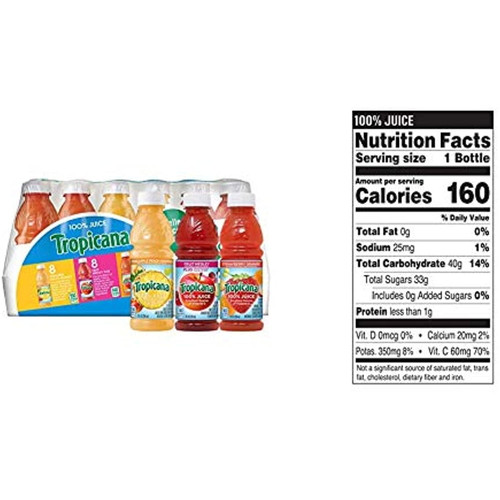 Tropicana 100% Juice 3-flavor Fruit Blend Variety Pack, 10 Fl Oz, Bottles, (pack Of 24) & Juice, Strawberry Orange, 10 Ounce (pack Of 15)