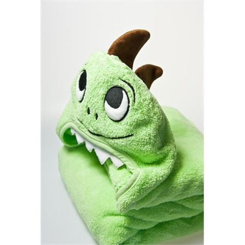 Little Ashkim Htd001 Baby Dino Hooded Turkish Towel - Green&#44; 0-24 Months