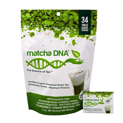 Matchadna Certified Organic Matcha Tea Powder, - 34 Single Serve Pouches