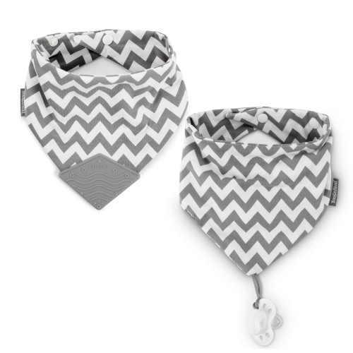 2-pack Bandana Teether & Pacigrip Bibs Color: 2-pack Grey Chevron