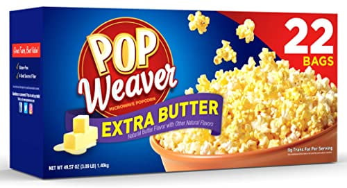 Pop Weaver Microwave Popcorn, Extra Butter, 22 Bags Per Boxâ€¦