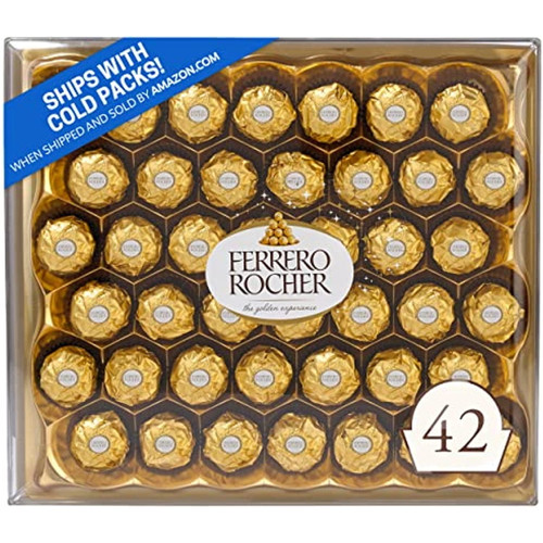 Ferrero Rocher Fine Hazelnut Milk Chocolate, 42 Count, Chocolate Candy Gift Box, 18.5 Oz