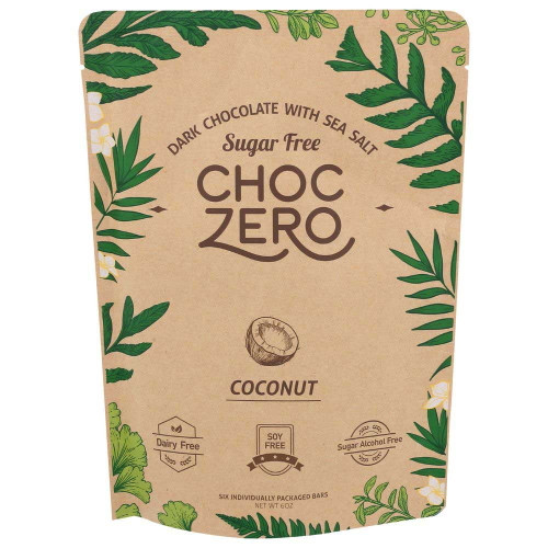 Choczero Sugar Free Dark Chocolate Coconut Keto Bark, 6 Ounce -- 12 Per Case.