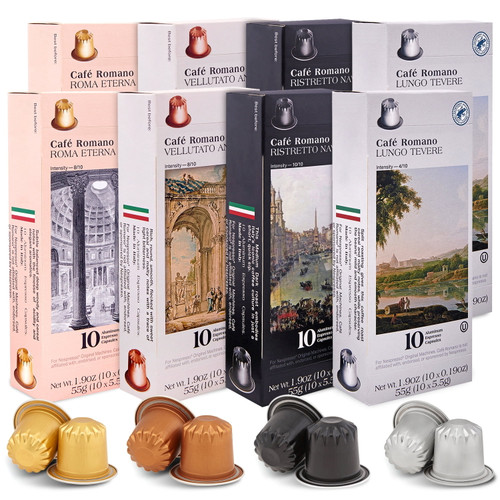 Cafe Romano Capsules Single Cup Aluminum Coffee Pods Compatible With Nespresso Original Machine, 80 Capsules Variety