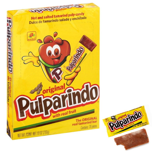 20 Pc Pulparindo Mexican Candy Original Flavor Tamarindo Bar Extra Hot & Salted