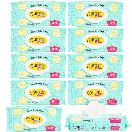 10 Packs Of 48 Flushable Aloe Vera Travel Butt Wipes For Adults, Kids, 480 Wipes