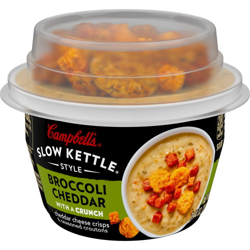 Campbell's Slow Kettle Style Broccoli Cheddar Soup With A Crunch, 7 Ounce Microwavable Cup