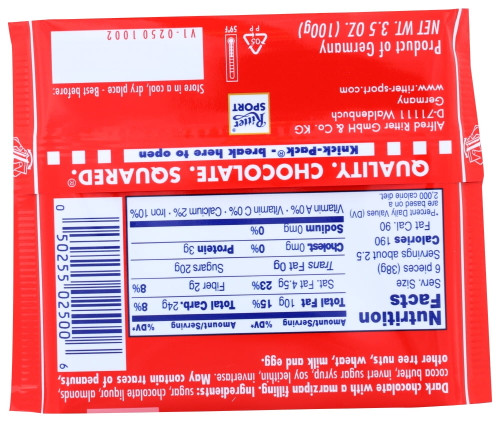 Ritter Sport Chocolate, Bittersweet With Marzipan, 3.5 Oz