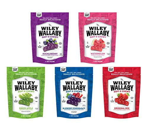 Wiley Wallaby Ultimate Fruit Variety Australian Licorice (5 - 10 Oz Bags) Red, Green Apple, Watermelon, Huckleberry, Blueberry Pomegranate