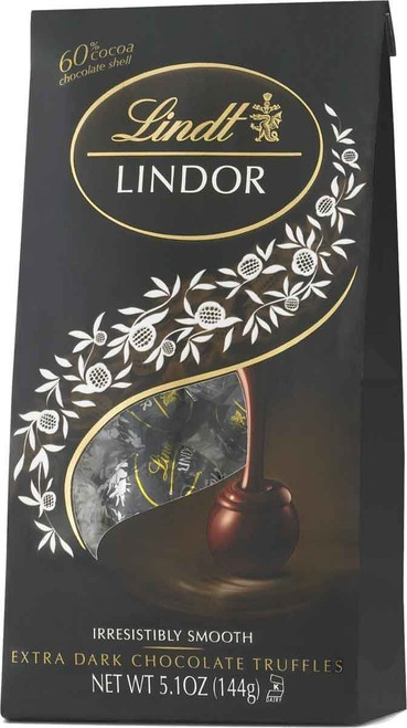 Lindt Lindor 60% Extra Dark Chocolate Truffles, Dark Chocolate Candy With Smooth, Melting Truffle Center, Great For Gift Giving, 5.1 Oz. Bag (6 Pack)